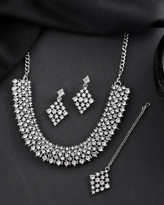 VOJ Silver-Plated AD-Studded Handcrafted Jewellery Set VOJ (Valley Of Jewellery)