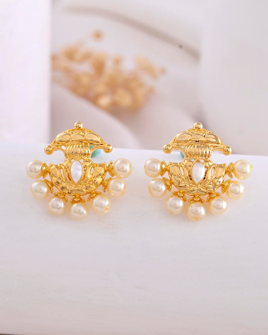VOJ Gold-Polished Classic Pearl Studded Anti Tarnish Earrings | Grab2Buy