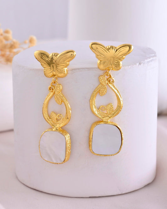 VOJ Gold-Polished Stone Studded Designer Anti Tarnish Earrings | Grab2Buy