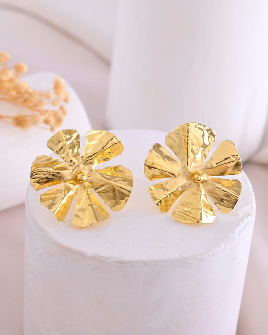 VOJ Gold-Toned Floral Studs Earrings | Grab2Buy