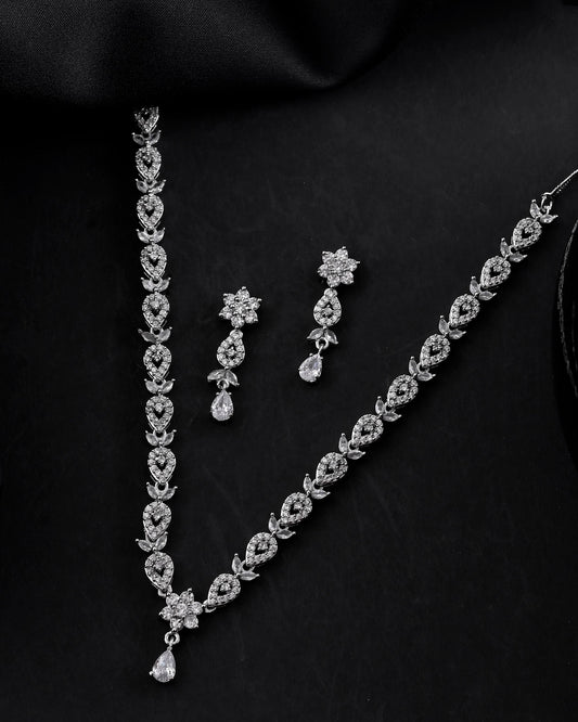 VOJ Silver Plated AD Studded Classic Jewellery Set VOJ (Valley Of Jewellery)