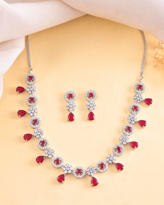 VOJ Silver Plated White And Marron AD Studded Circular Shape Jewellery Set VOJ (Valley Of Jewellery)