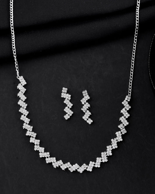 VOJ Silver Plated Stones Studded minimal Designed Jewellery Set VOJ (Valley Of Jewellery)