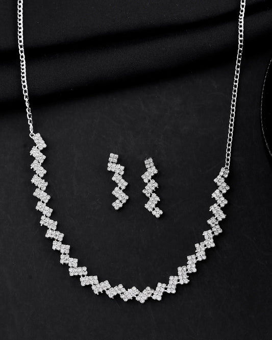 VOJ Silver Plated Stones Studded minimal Designed Jewellery Set - Swadesiicart