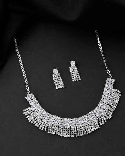 VOJ Silver-Plated Stones Studded Jewellery Set VOJ (Valley Of Jewellery)