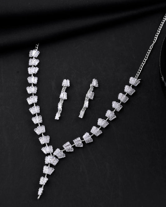 VOJ Silver Plated Artifical Stone Studded Necklace Set VOJ (Valley Of Jewellery)