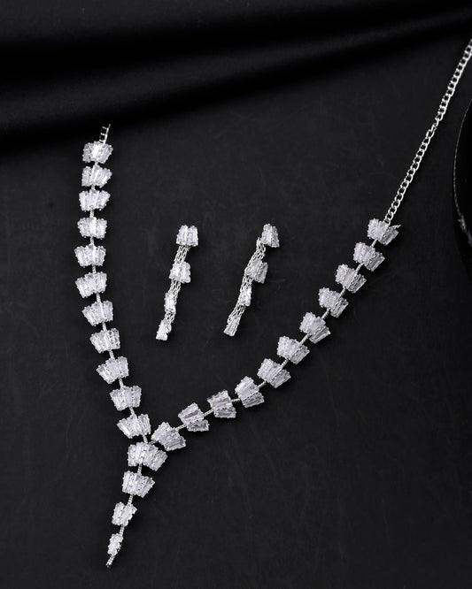 VOJ Silver Plated Artifical Stone Studded Necklace Set | Grab2Buy
