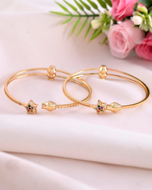 VOJ Set of 2 Gold-Polished Multi Colour Stone Studded Star Shaped Bangles | Grab2Buy