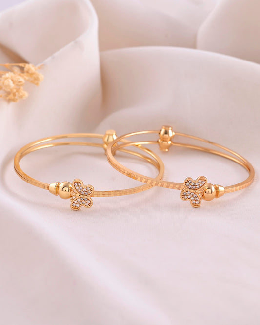 VOJ Set of 2 Gold-Polished AD Stones Butterfly Shaped Bangles | Grab2Buy