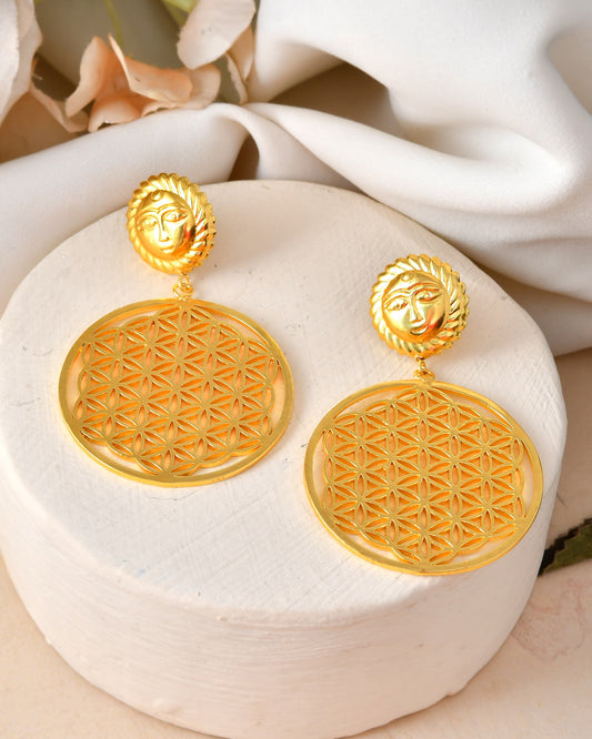VOJ Gold Polished Hand Crafted Anti Tarnish Circular Earrings