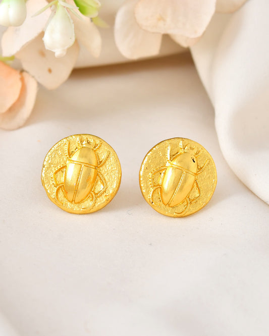 VOJ Gold Polished Designer Small Stud Earrings