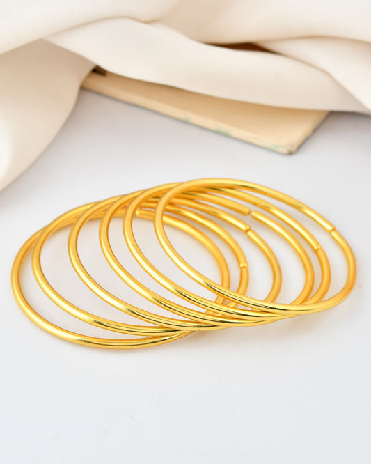 VOJ Set of 6, Gold Polished Anti Tarnish Bangles VOJ (Valley Of Jewellery)