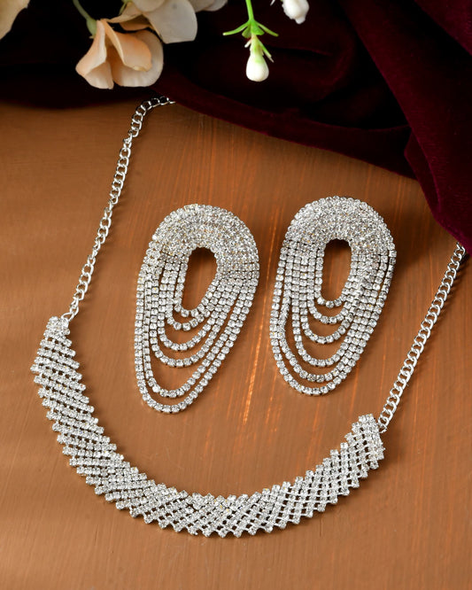 VOJ Silver-Plated Cubic Stone Studded Jewellery Set VOJ (Valley Of Jewellery)