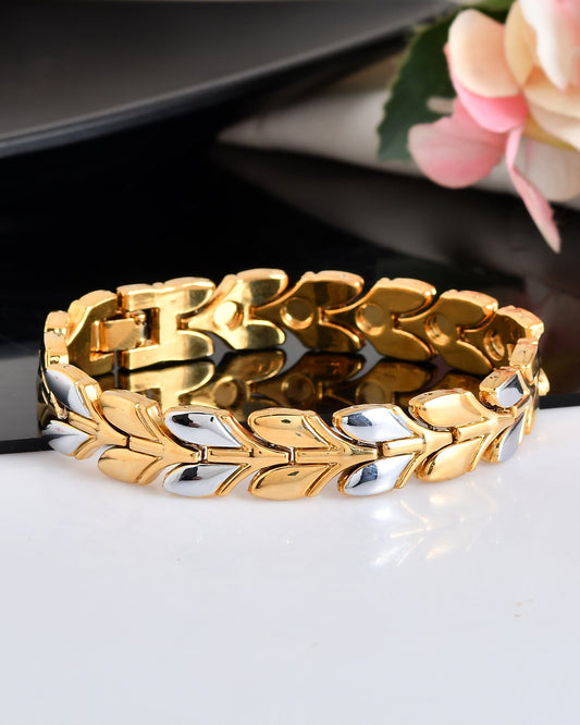 VOJ Gold Toned & Silver-Toned Stainless Steel Magnetic Wheat Chain Bracelet | Grab2Buy