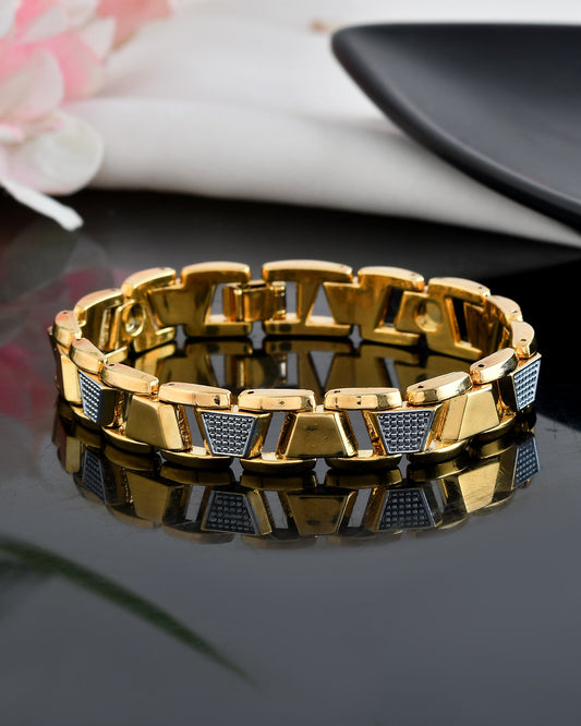 VOJ Stainless Steel Men's Gold Polished Link Bracelet | Grab2Buy