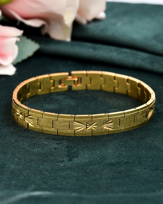 VOJ Stainless Steel Men's Gold Polished Textured Bracelet VOJ (Valley Of Jewellery)