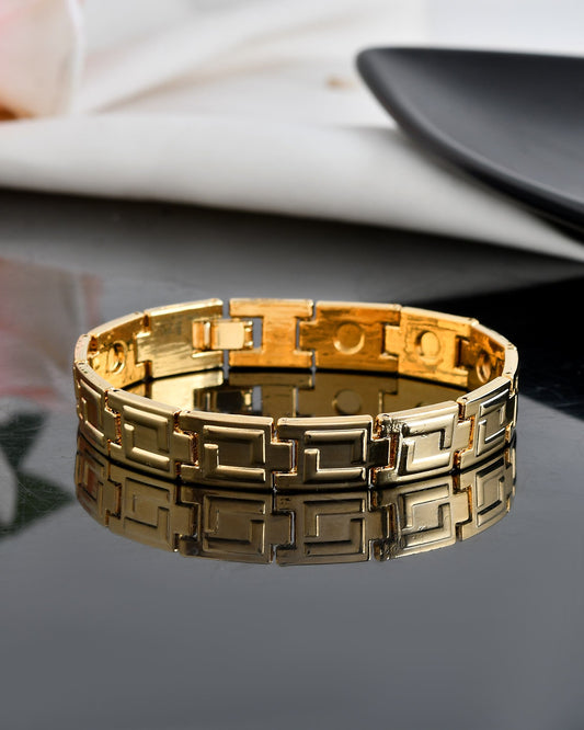 VOJ Men's Gold Polished Stainless Steel Link Bracelet | Grab2Buy