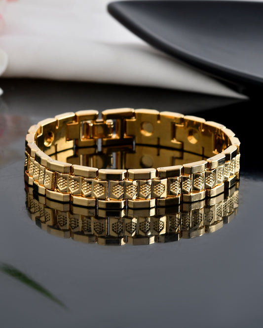 VOJ Men's Gold-Toned Textured Tungsten Steel Magnetic Bracelet VOJ (Valley Of Jewellery)