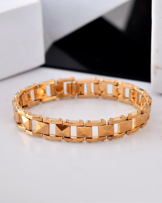 VOJ Geometric Design Gold Polished Bracelet VOJ (Valley Of Jewellery)