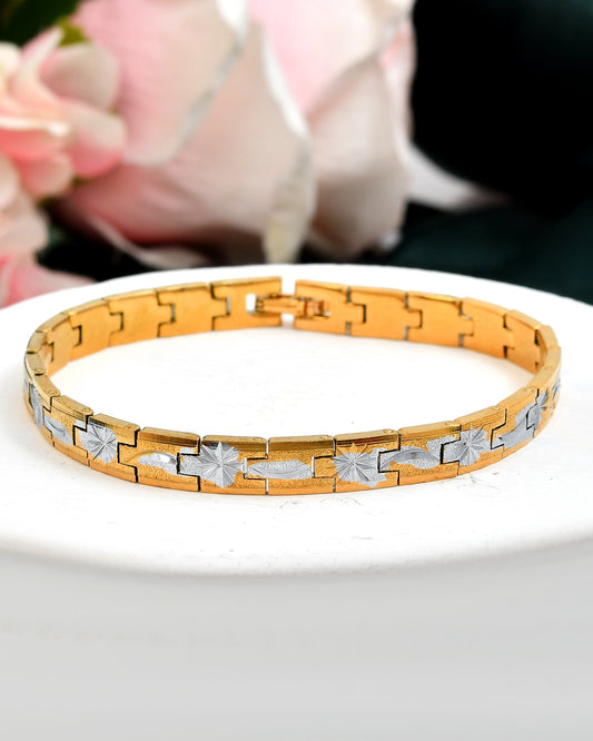 VOJ Men's Double Toned Textural Stainless Steel Bracelet VOJ (Valley Of Jewellery)