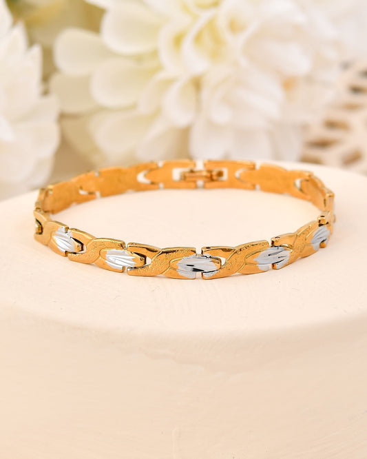 VOJ Gold And Silver Toned Stainless Steel Textural Linked Bracelet For Men | Grab2Buy
