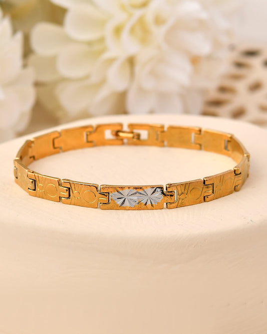 VOJ Gold And Silver Toned Stainless Steel Linked Bracelet For Men VOJ (Valley Of Jewellery)