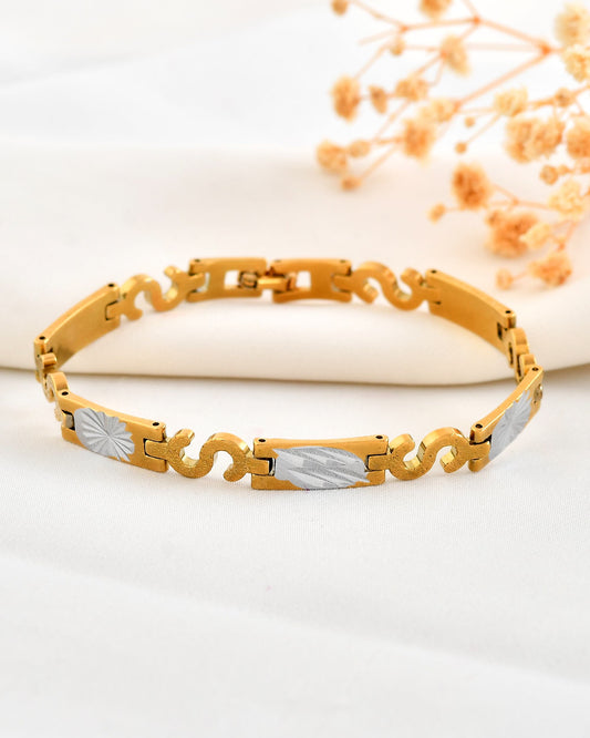 VOJ Gold And Silver Toned Stainless Steel Dolor Sign Bracelet For Men VOJ (Valley Of Jewellery)