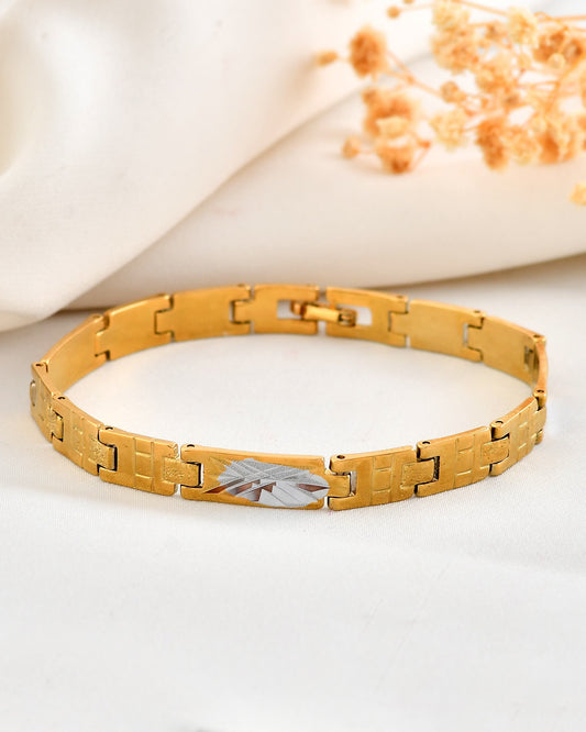 VOJ Dual Plated Textural Designed Linked Bracelet For Men VOJ (Valley Of Jewellery)