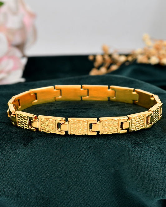 VOJ Men Gold-Toned Stainless Steel Linked Designer Chain Bracelet | Grab2Buy
