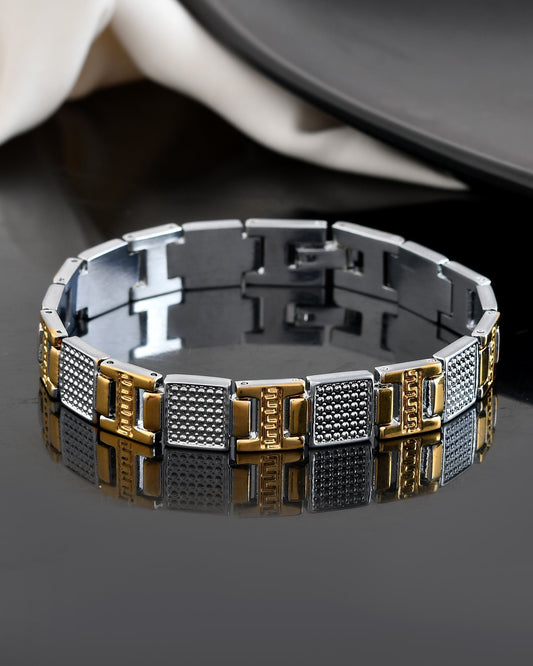 VOJ Men Dual-Toned Stainless Steel Textured Chain Bracelet VOJ (Valley Of Jewellery)