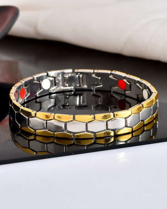 VOJ Silver And Gold Polished Minimal Geometrical Shaped Men's Bracelet | Grab2Buy