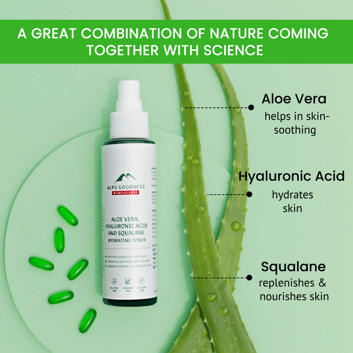 Alps Goodness Aloe Vera, Squalane & Hyaluronic Acid Hydrating Toner - Grab2buy