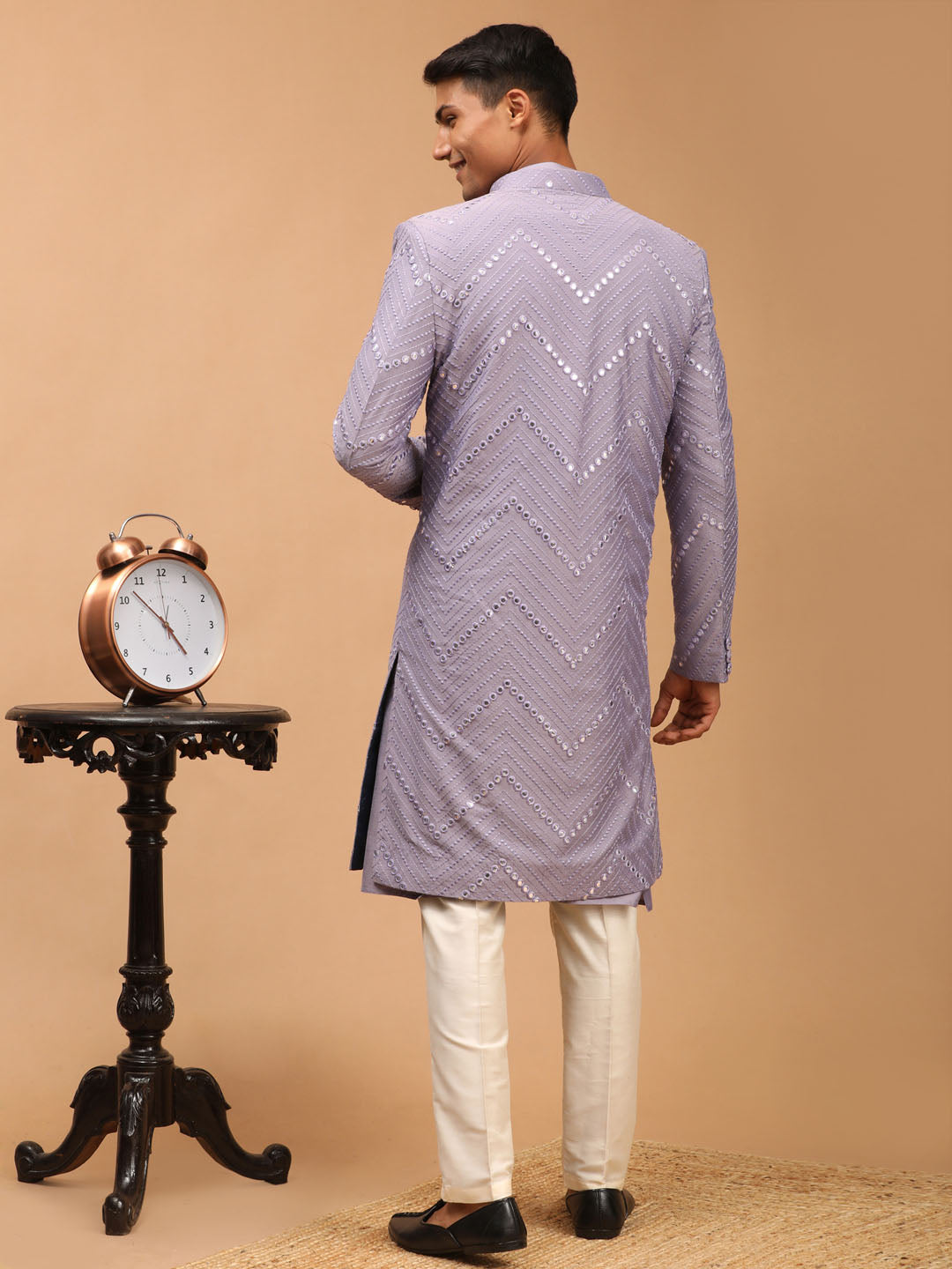 Shrestha By Vastramay Men's Purple And Cream Viscose Sherwani Set - Grab2buy