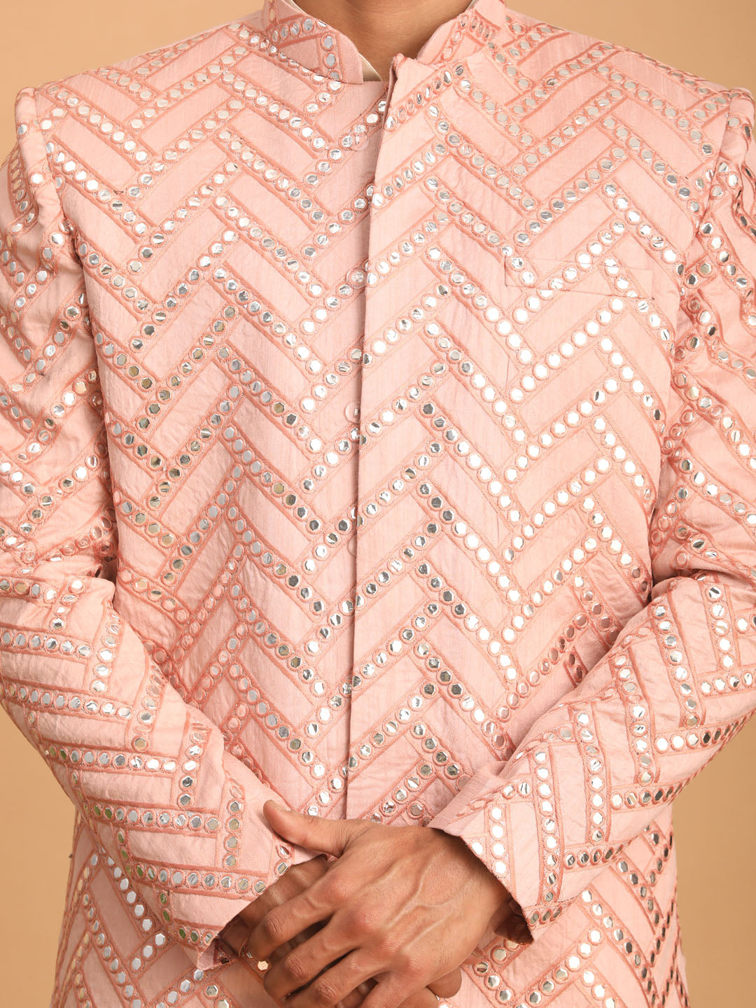 Shrestha by Vastramay Men's Pink And Cream Silk Blend Ethnic Combo Set - Grab2buy