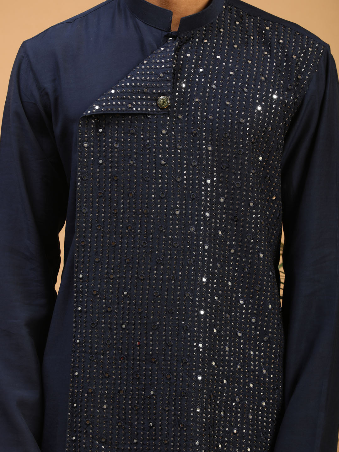 Vastramay Men's Navy Blue & Cream Cotton Blend Kurta & Pyjama - Grab2buy