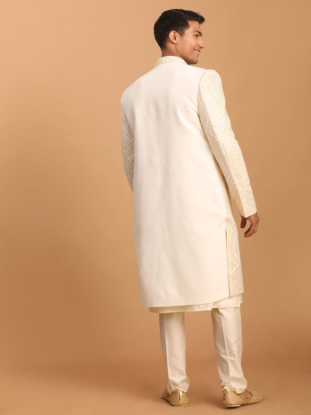 Shrestha by Vastramay Men's Cream Cotton Blend Ethnic Combo Set - Grab2buy