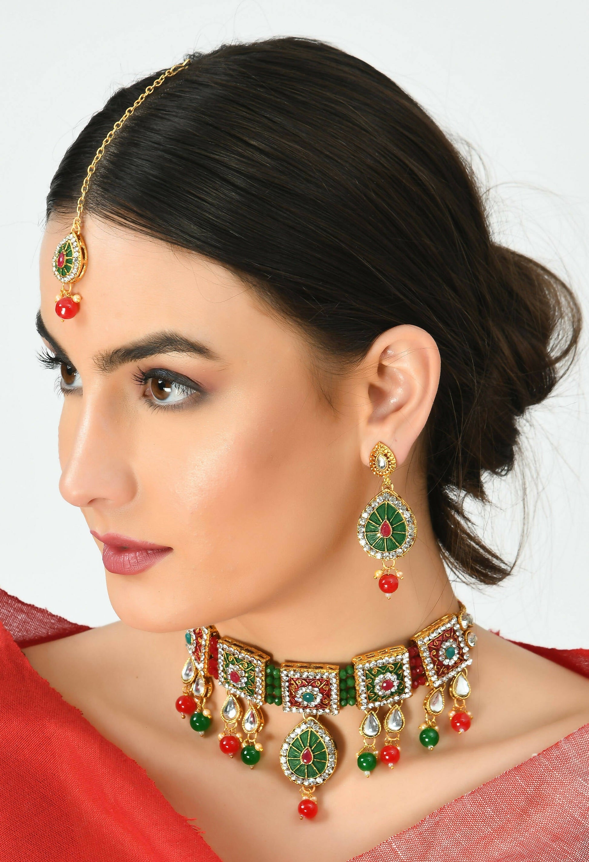 Mominos Fashion Johar Kamal Gold-Plated Brass Finish Meena & Pearls Work Choker For Women - Grab2buy