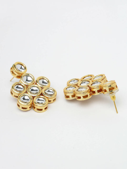 NVR Women's Gold-Polished Kundan 2 Layered Handcrafted Jewellery Sets With Drop Earrings