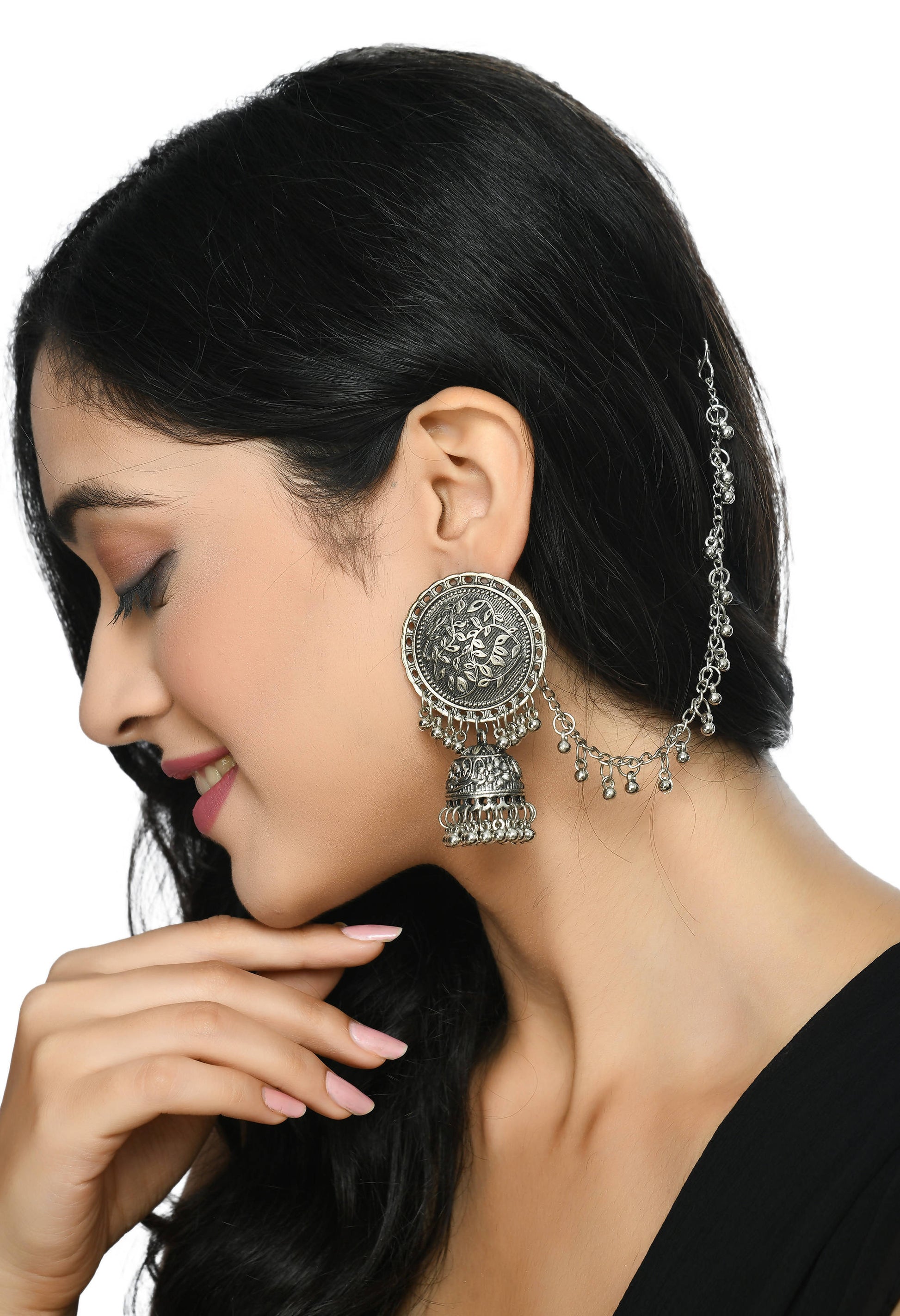 Mominos Fashion Johar Kamal Trendy Oxidized Silver Plated Bahubali Jhumkas - Grab2buy