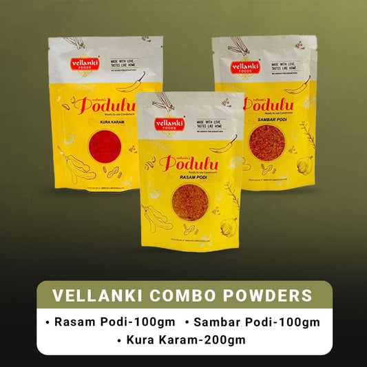 Vellanki Foods Combo Powders - Rasam Podi, Sambar Podi, Kura Karam (250 gms Each) - Grab2buy