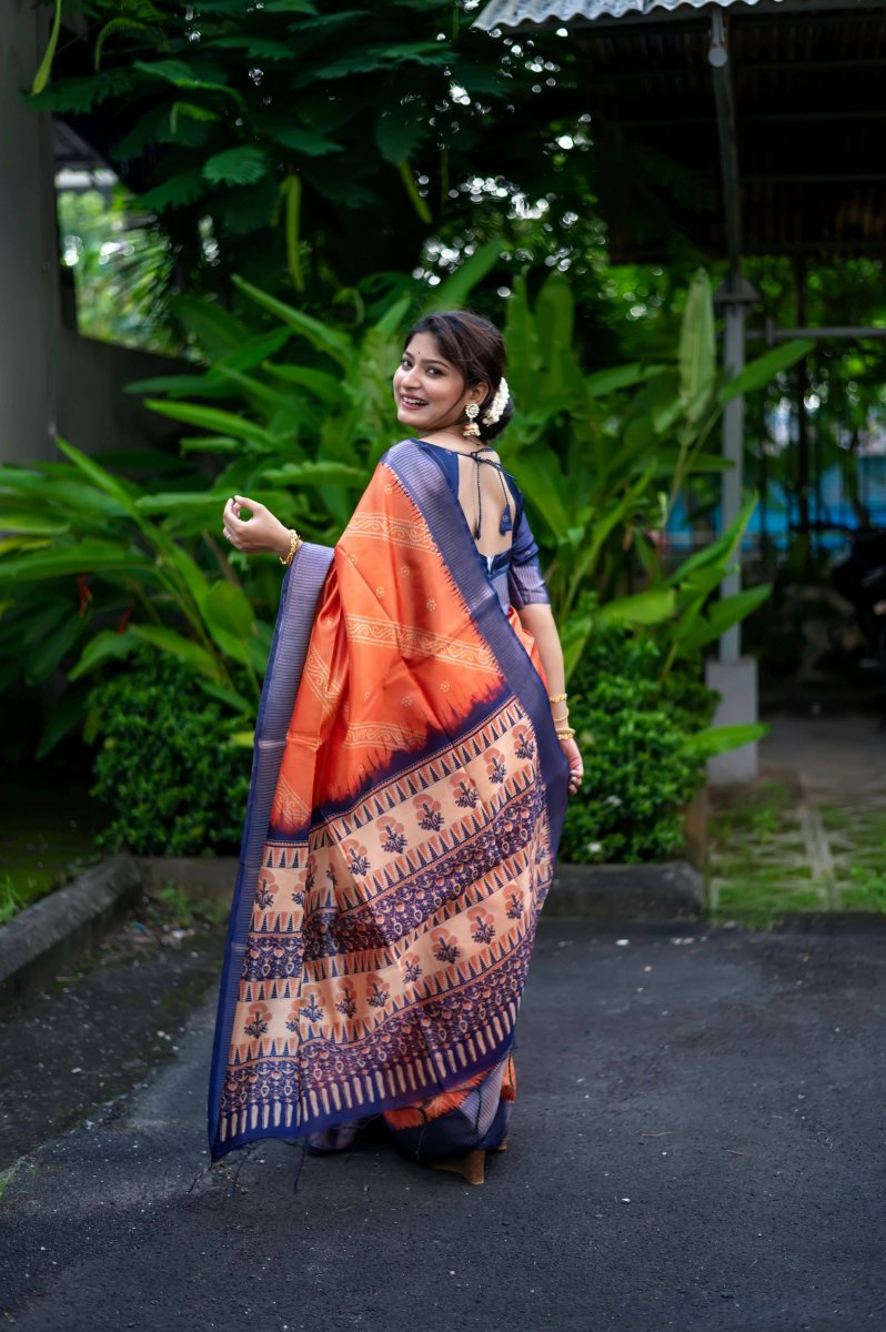 Aastha Fashion Orange Woven Soft Silk Saree with Blouse - Grab2buy