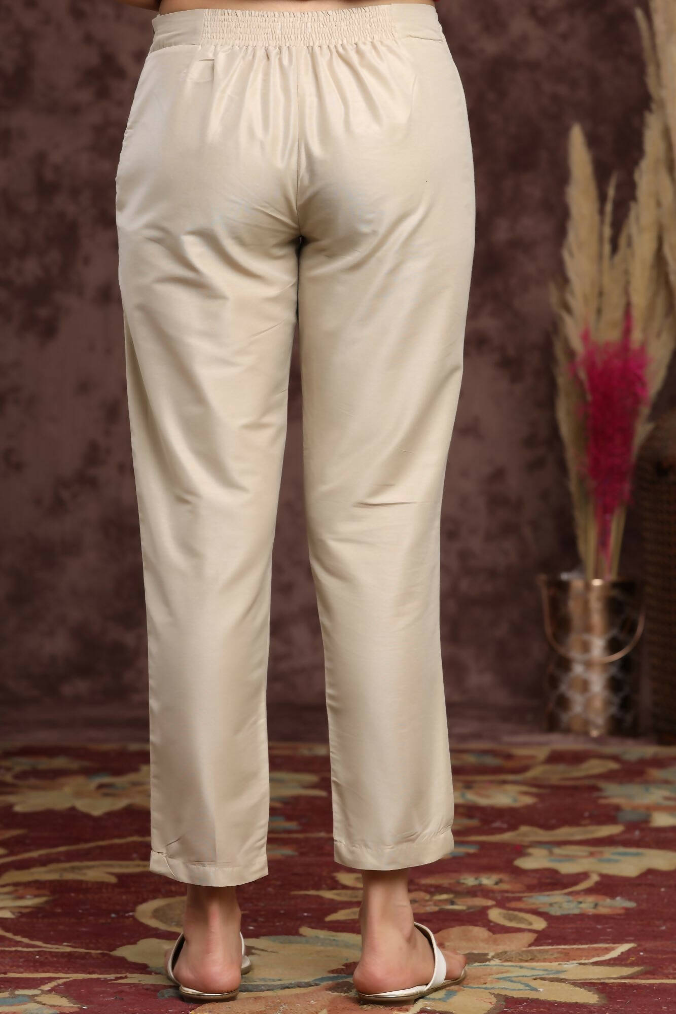 Juniper Women Sandgrey Poly Silk Solid Slim Fit Pant/Slim Pant - Grab2buy