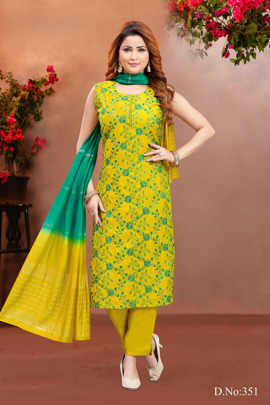 Joban Fashion Women Soft Silk Lemon Round Neck Emroidery Kurta Set