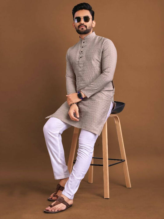 Indian Ethnic Mens Kurta Pajama Party Wear by Infinity Export - Light Brown