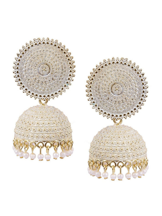 Mominos Fashion Joharkamal Gold-Plated Meenakari Jhumkas For Women & Girls (White) - Grab2buy