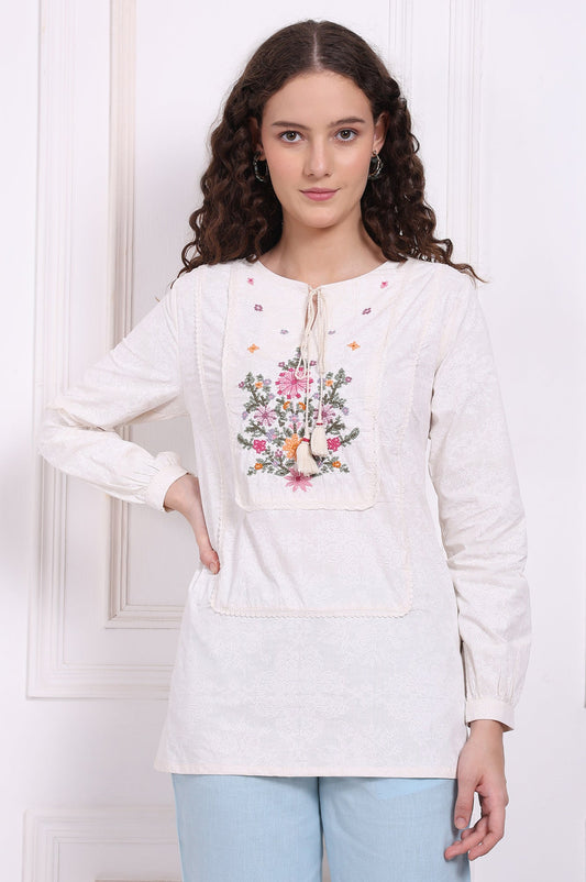 W for Woman White Embroidered Pure Cotton Top with Lace Grab2Buy WforWoman Grab2Buy