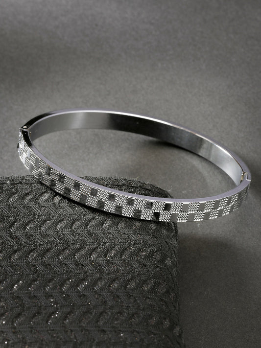 NVR Men's Silver-Plated Stainless Steel Kada Bracelet