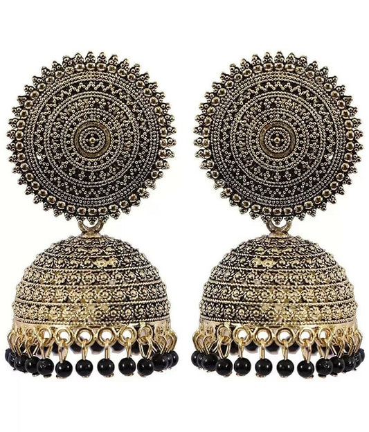Mominos Fashion Joharkamal Gold-Plated Meenakari Jhumkas For Women & Girls (Black) - Grab2buy