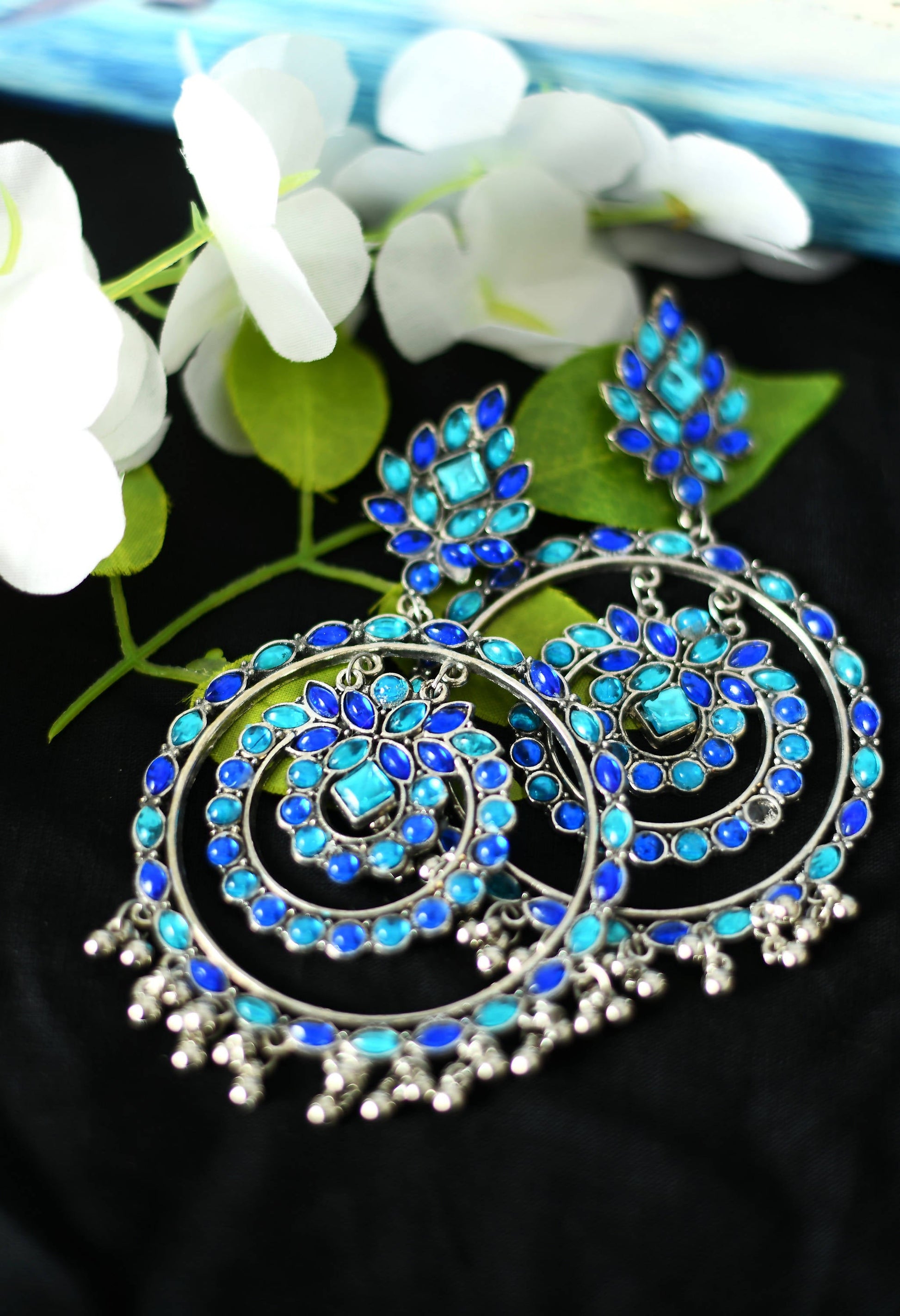 Mominos Fashion Johar Kamal Women's Blue Kundan Circles Earrings - Grab2buy