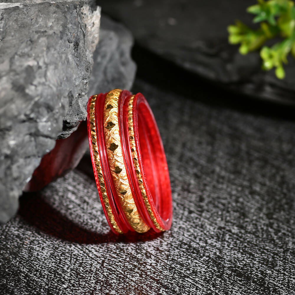 Afast Designer Fancy Party Bangle/ Kada Set, Red And Gold, Sheep, Pack Of 6 - Grab2buy